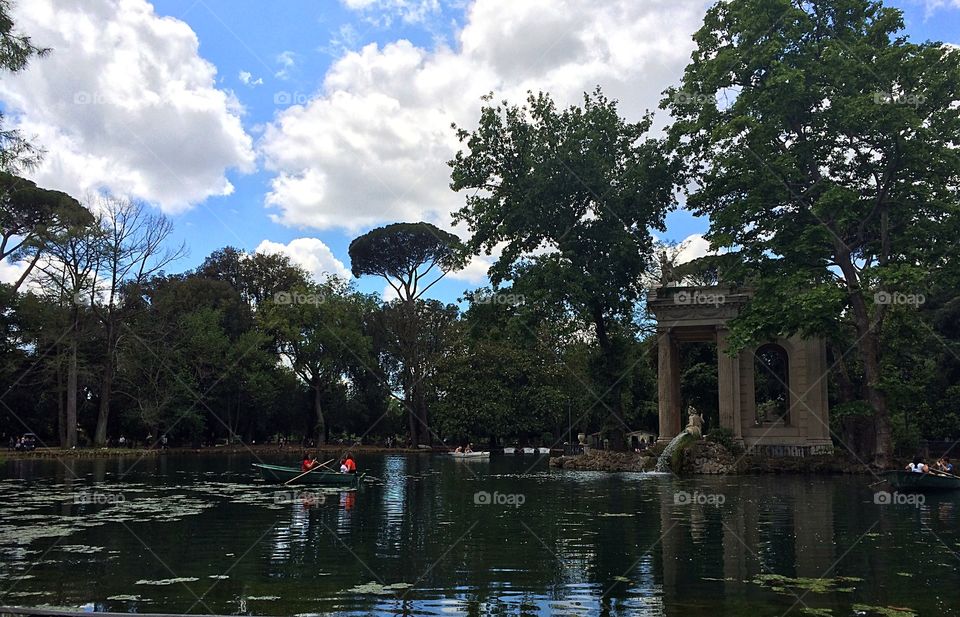 Lake in the Borghese Gardens in Rome, Italy