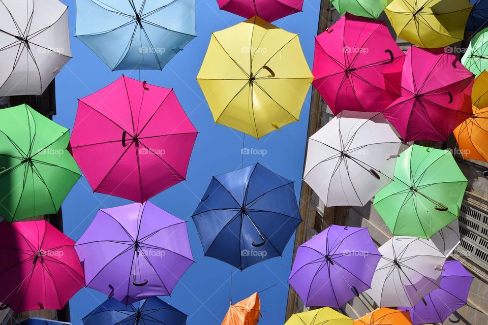 Beautiful and colorful umbrellas in the south of France 