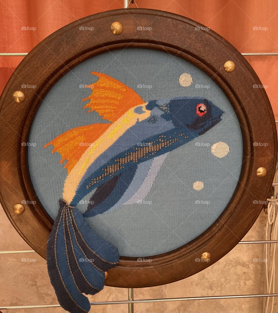 A handmade fish print on cloth 