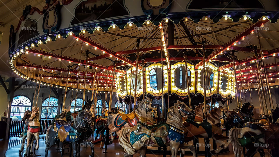 The carousel on the Santa Monica Pier in Los Angeles, California.