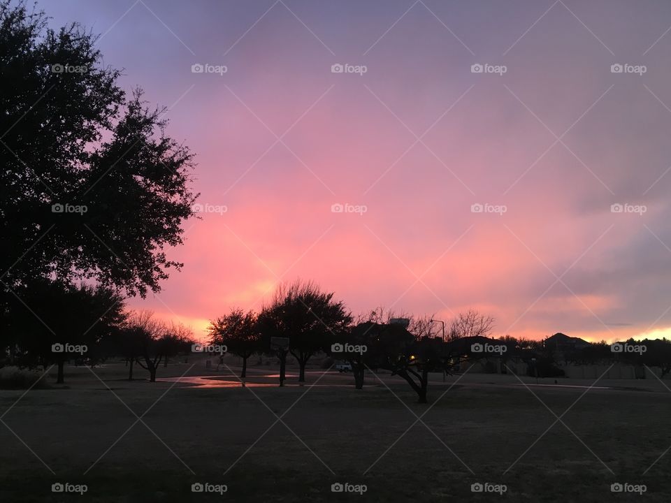 A breathtaking West Texas sunset graces the quiet suburbs. With pink blues purples and a dash of golden yellow this sky is magnificent beyond compare. 