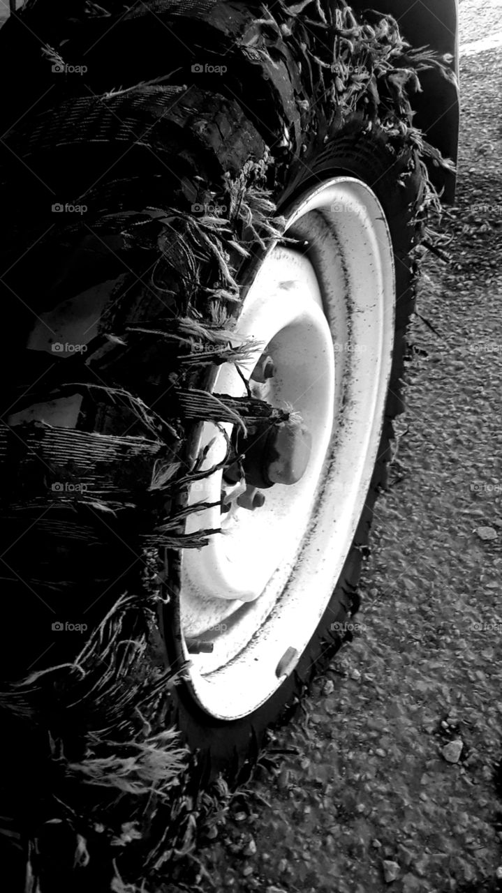 Black and White Blown Tire