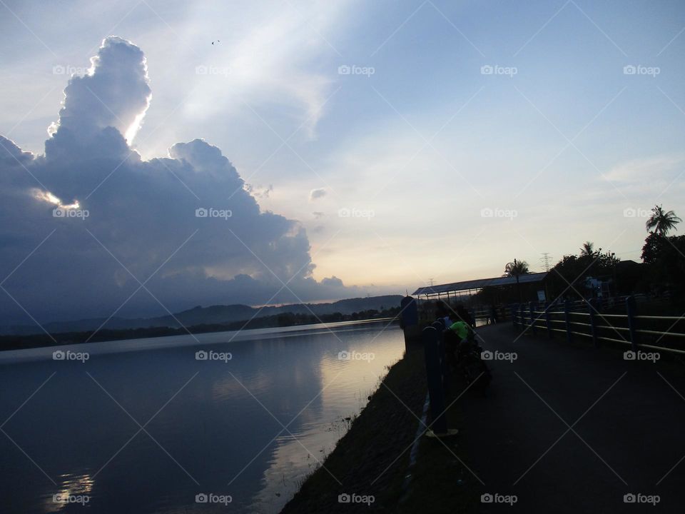 View of the lakeside in the evening