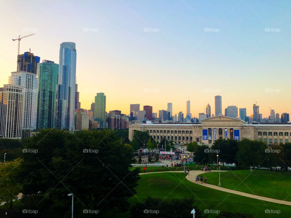 Dusk over Chicago skyline
