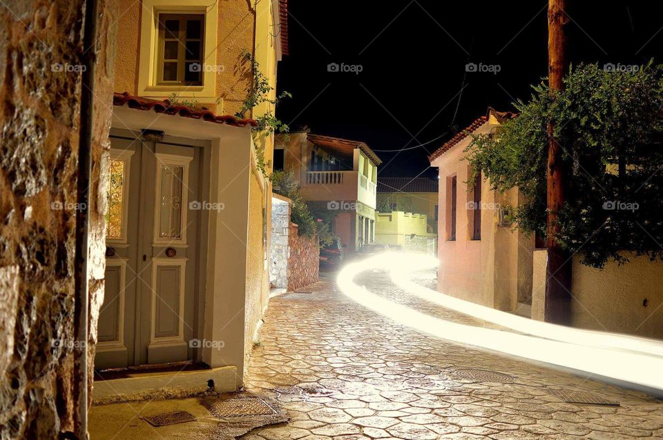 kranidi town city Greece street light house home night porto heli porto xeli kranidi houses
