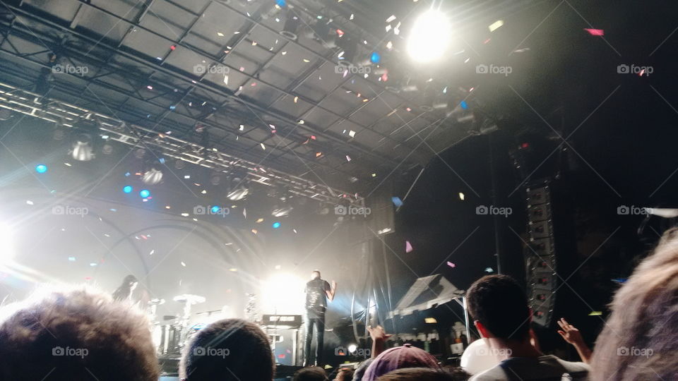 Crowd and confetti at concert