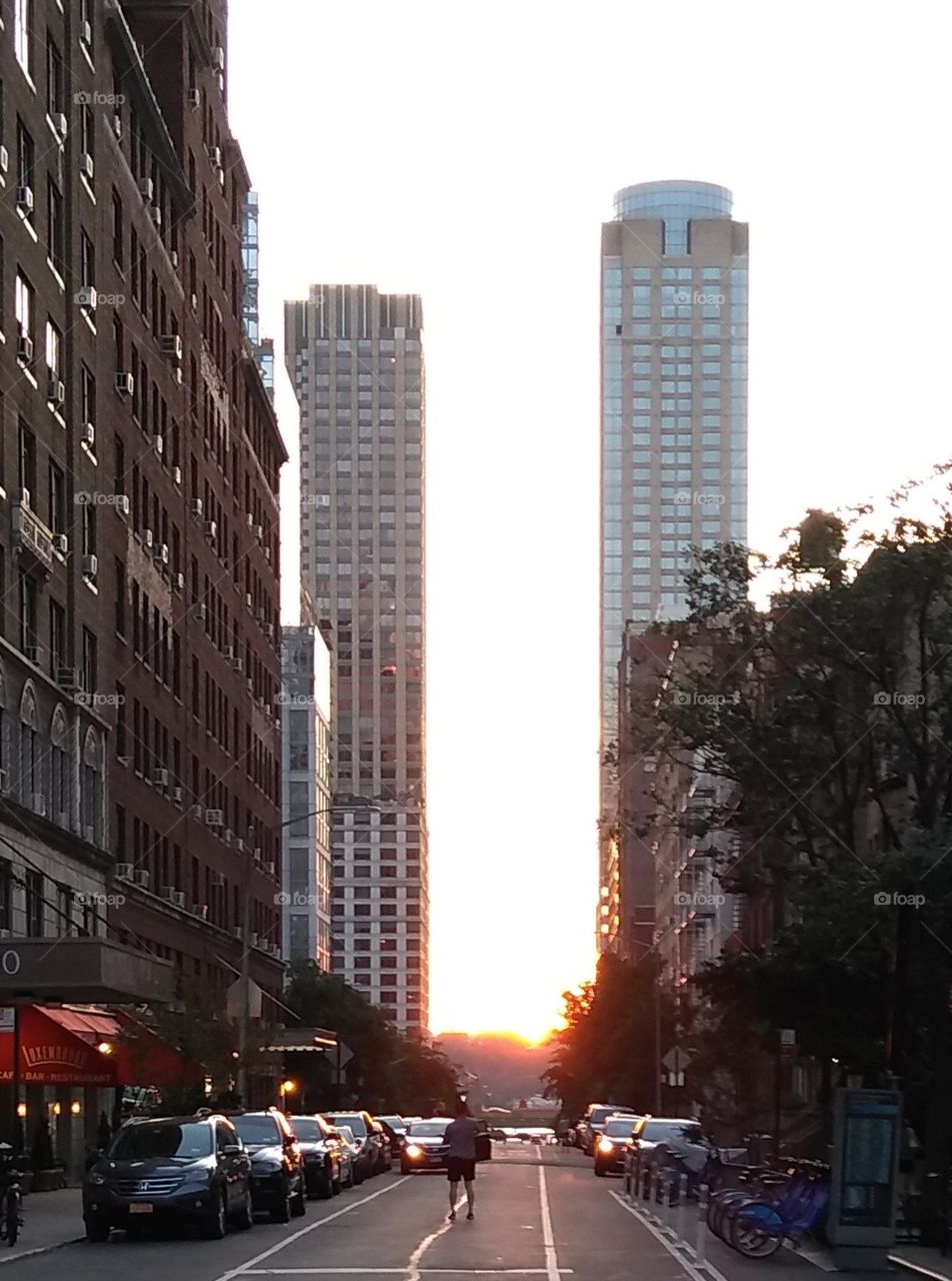 NYC Sunset through the City