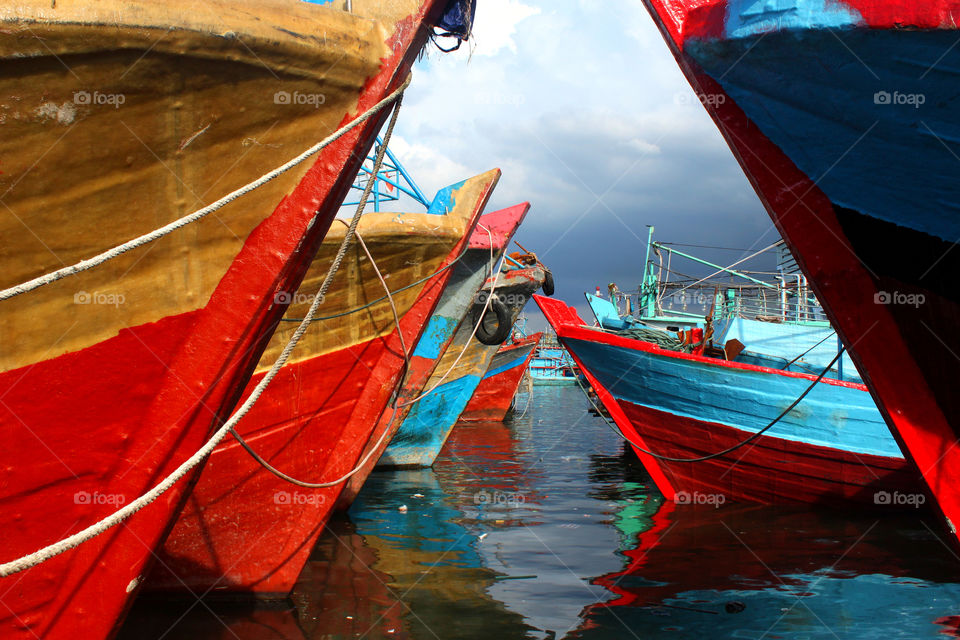 Fishing Boat Leaning in the harbor of Muara Angke, Jakarta.
