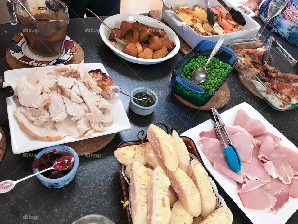 Turkeys,  roasted chicken, ham, roasted pumpkin, potatoes, peas .... for Christmas Party in Dingley Melbourne Australia 