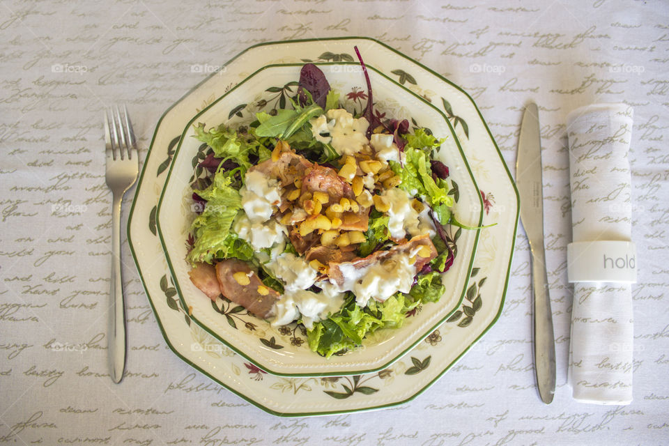 Delicious salad on plate