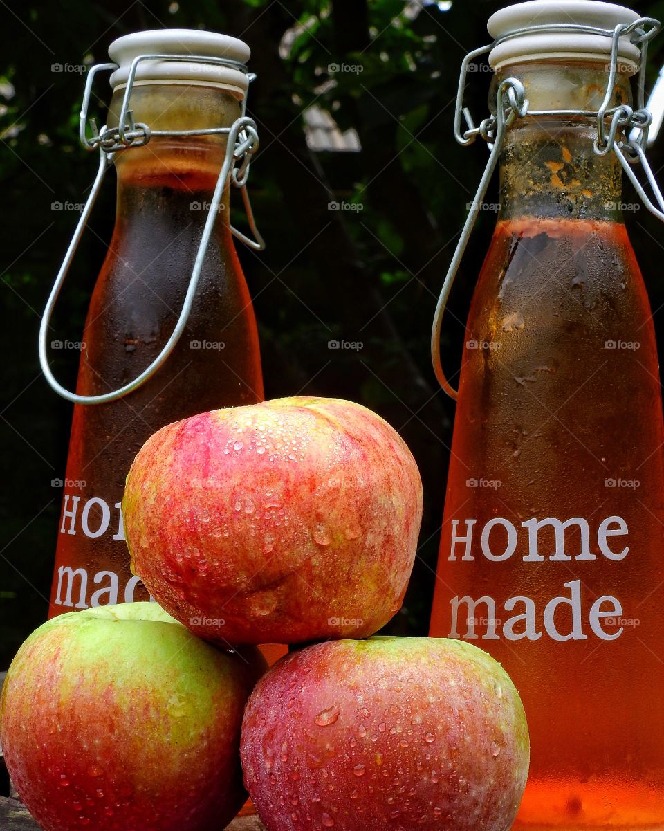 Close-up of apple and juice