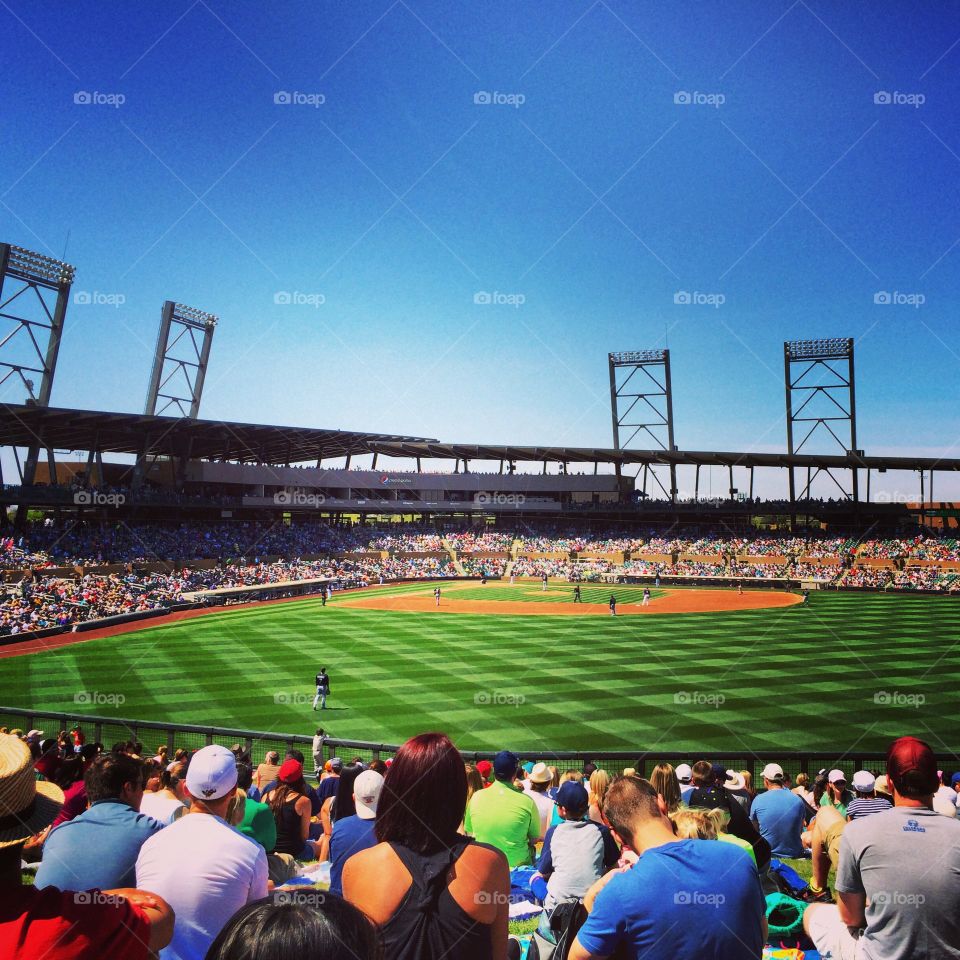 Spring training game. In general admission seating at a spring training baseball game in Scottsdale, AZ 