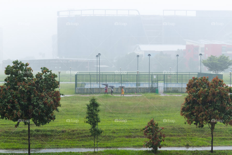 Going back home from school during a rainy day
