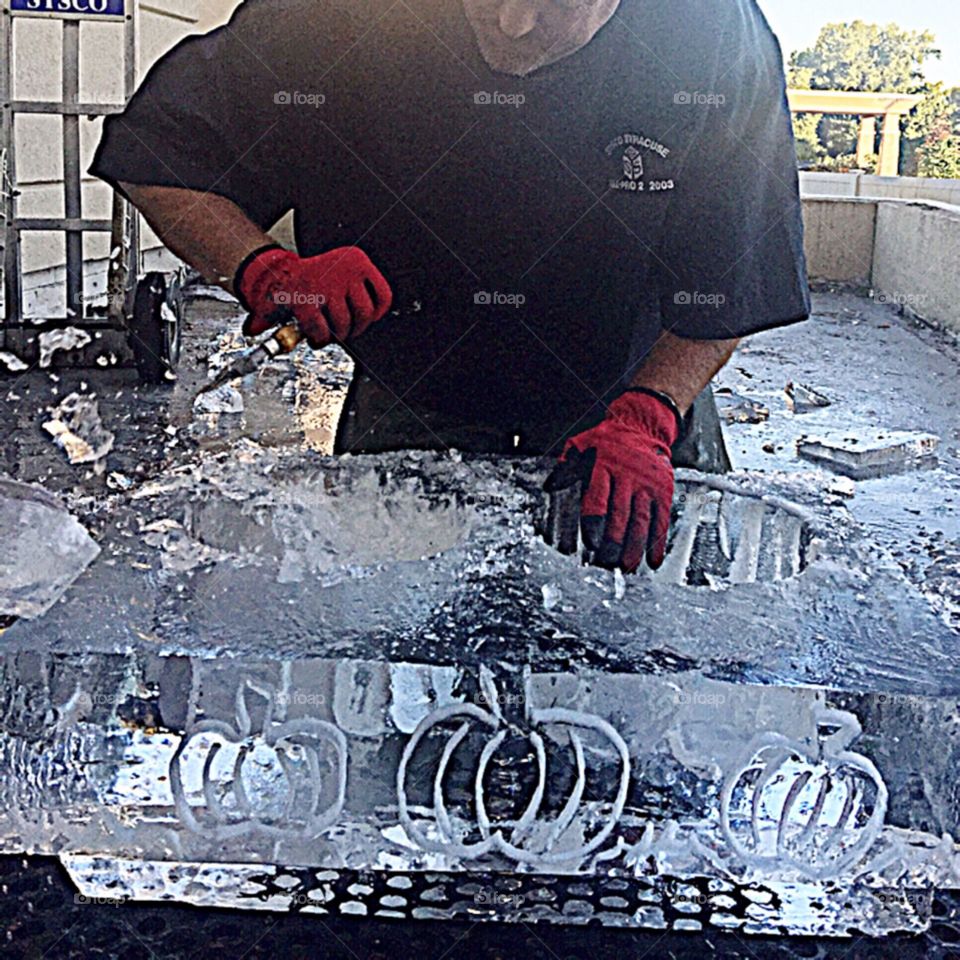 Finishing up an ice sculpture