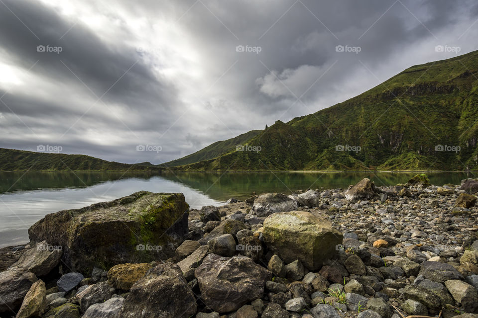 Hiking in the crater of Lagoa do fogo, Sao Miguel island, Azores, Portugal.