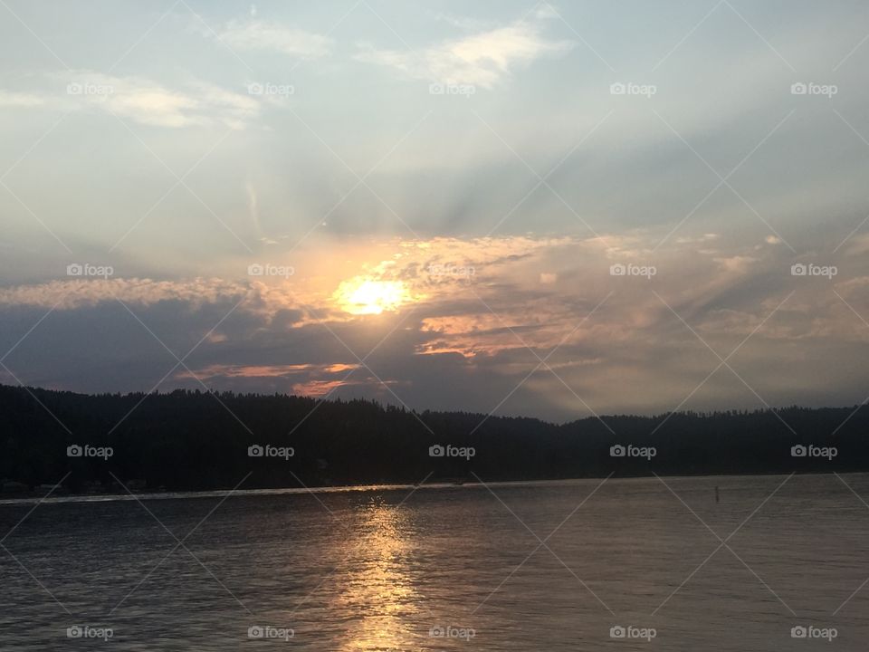 Evening on the lake . Photo taken at sunset on a boat ride