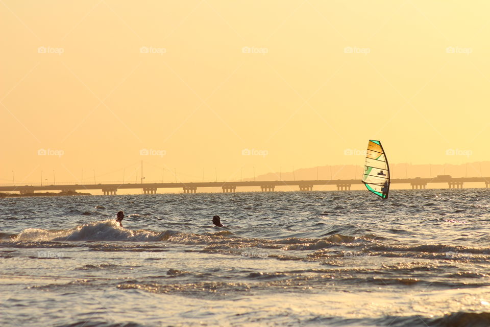 Water sports windsurf sunset fair weather 