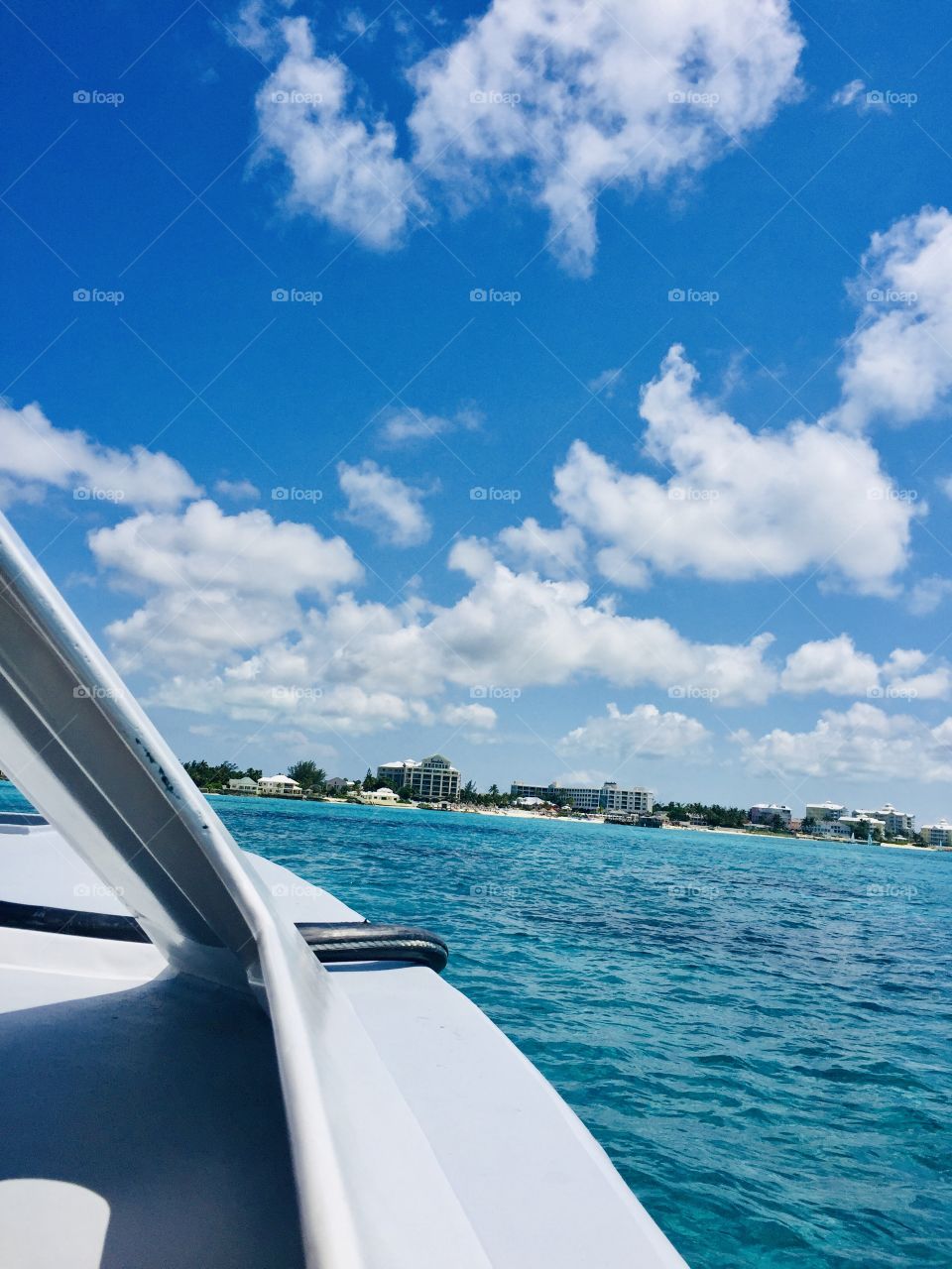 Boating toward the shore in the Caribbean 