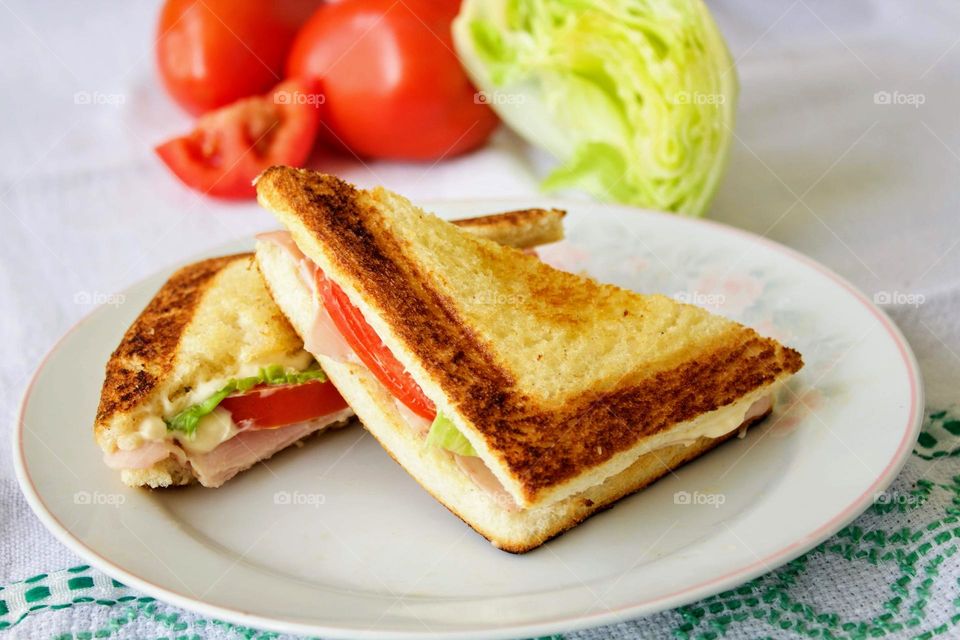 Ham, cheese and salad sandwich