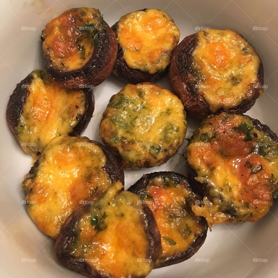 Baked mushroom with cheese and herbs 