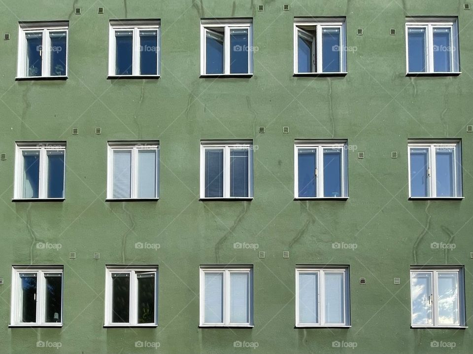 White windows in green building