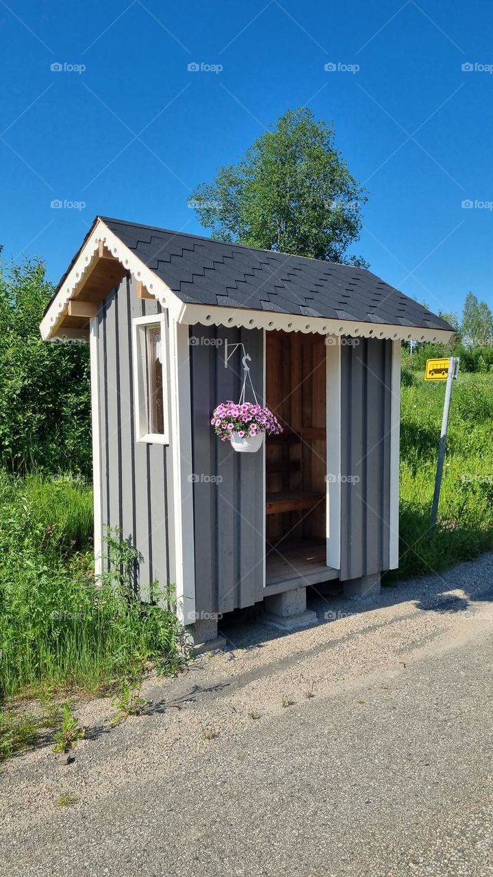 Finnish bus stop. So here we are waiting for a bus to come in the countryside