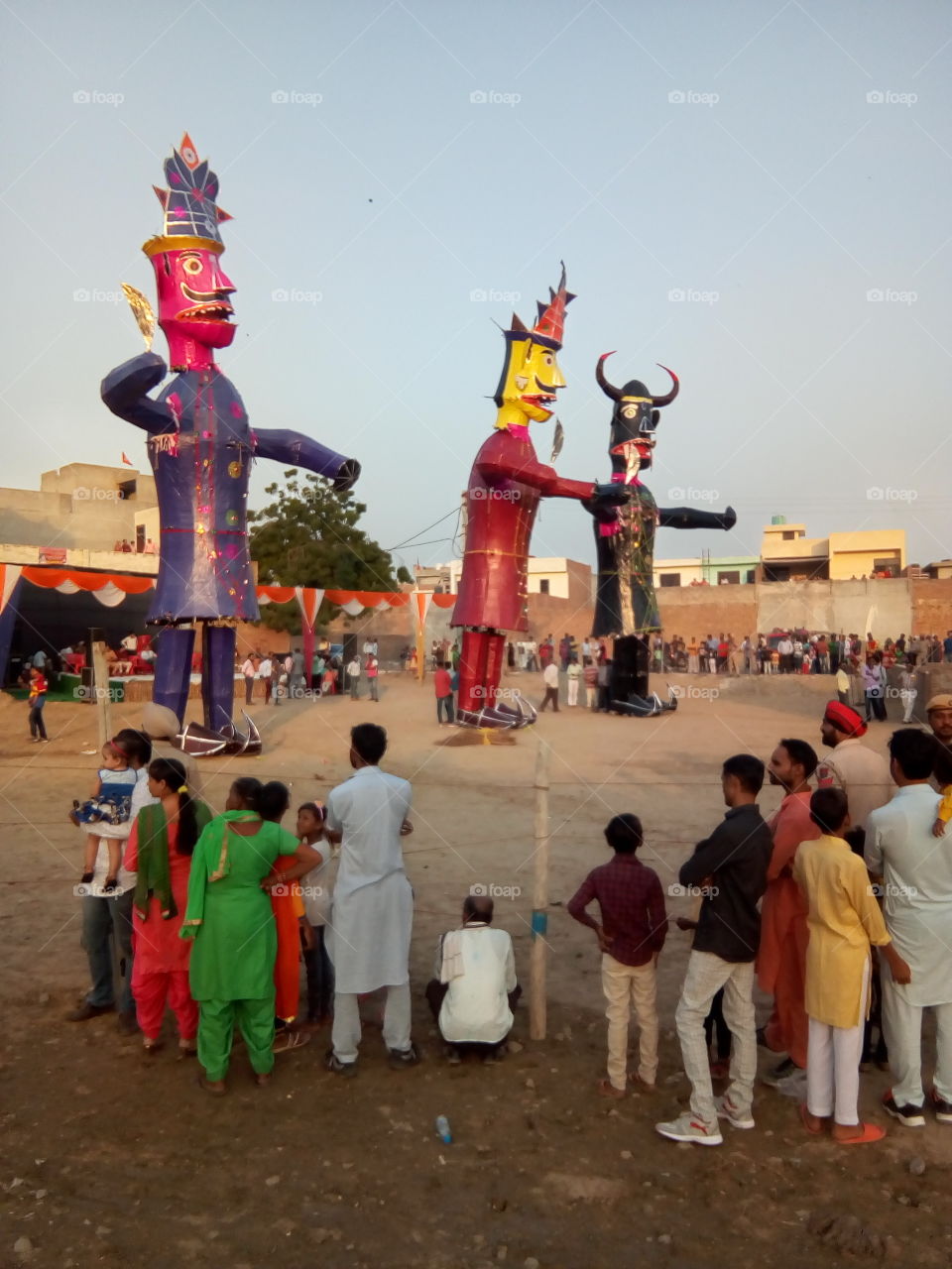 Dussehra festival in India- effigies of Raavan, Kumbkaran and Meghnath.