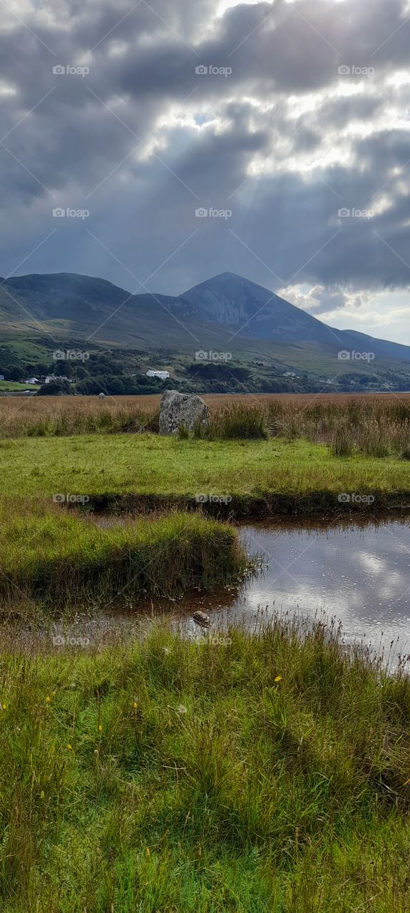 Croagh Patrick mountain Westport Ireland and standing stones archaeology site