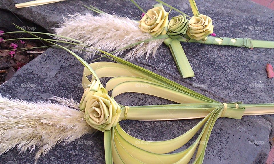 Palm leaf flowers. these are sold by the home less people in my city to raise money 