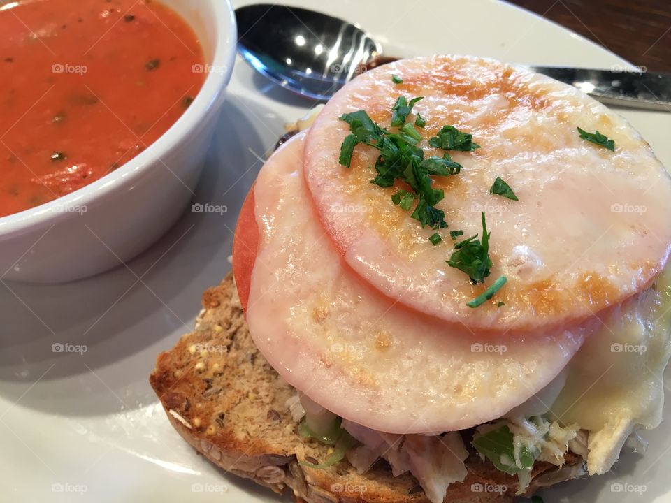 Toasted Chicken Salad and Tomato Soup