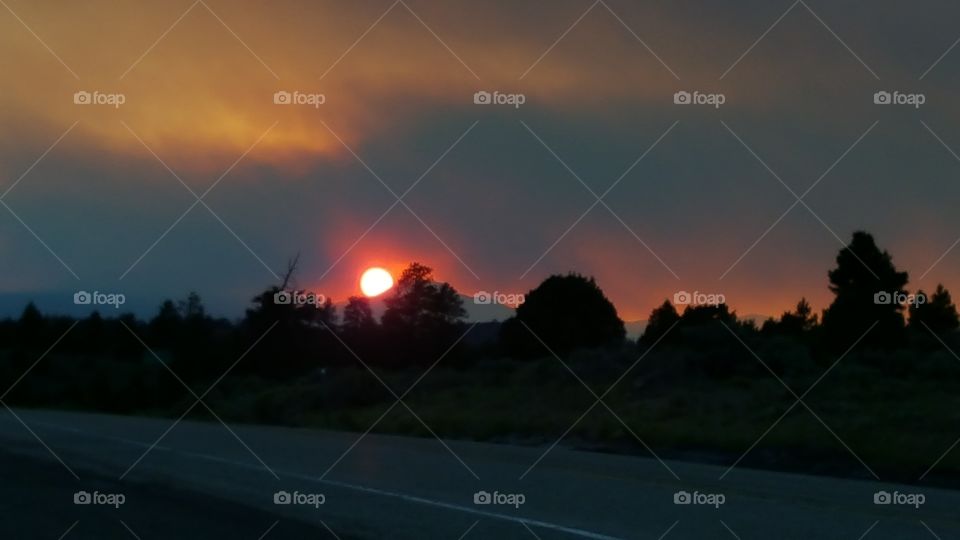 Red Sunset over Bryan Head Forest Fire