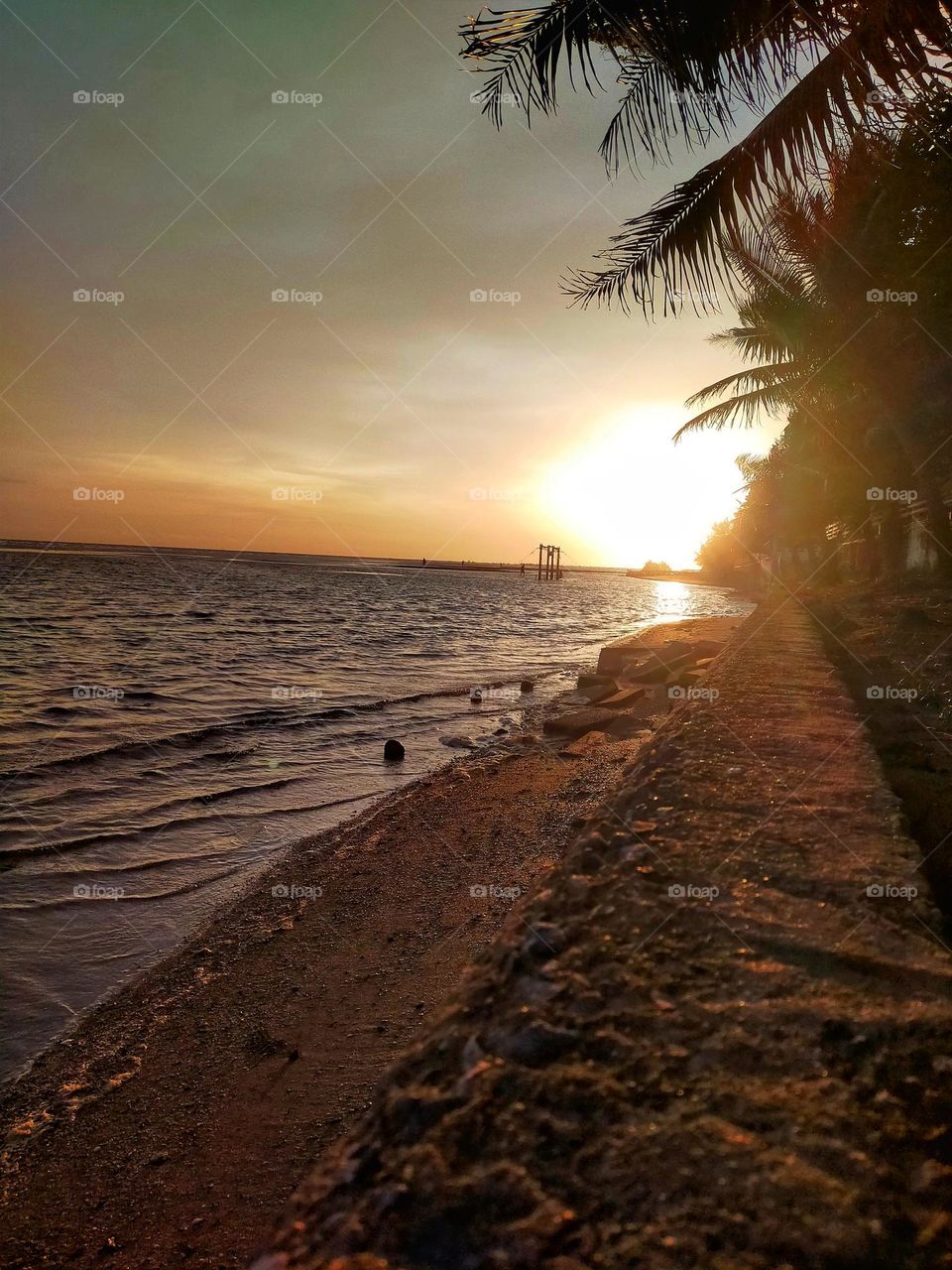 Sea view in the evening, seeing the sunlight