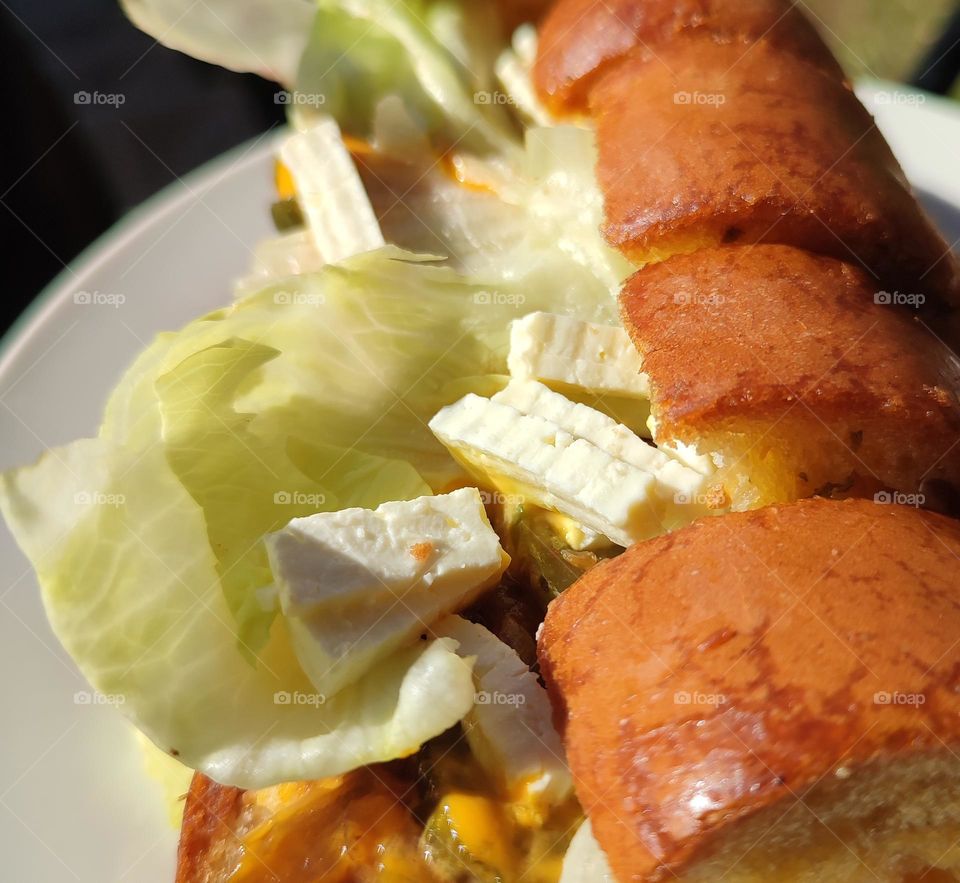 Garlic bread, burger