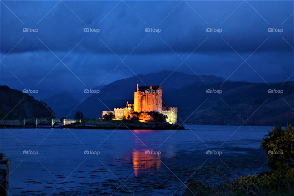 Eilean Donan Castle Scotland Night Reflection