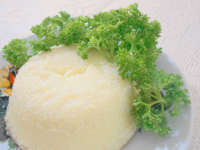 Closeup Homemade Egg Custard Decorated with Parsley