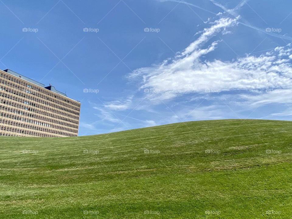 Buildings in a lovely landscape with curved lines