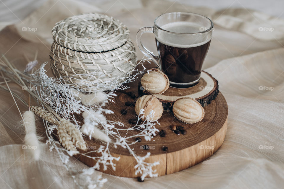 Coffe with cake flatlay 