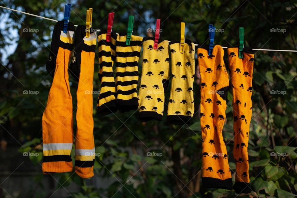 Hanging yellow socks 