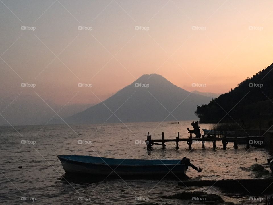 Volcano sunrise. Lake Atitlan Guatemala 
