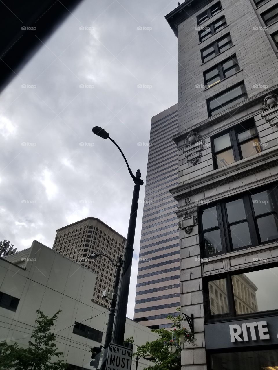 Beautiful buildings against the Seattle sky