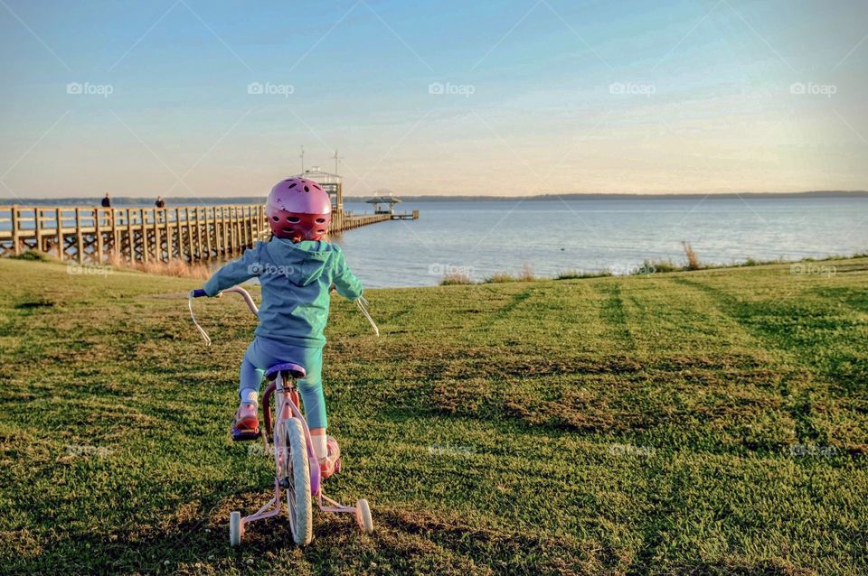 Foap, A to B; A little girl learning a more efficient to arrive at Point B, which in this case is a jetty stretching out into the Neuse River estuary in North Carolina.