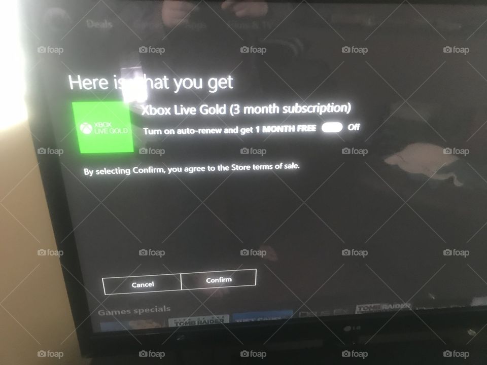 The Xbox one screen when buying a gold membership. 24.99$ plus Canadian federal and provincial sales tax gets you three months! You can disable the one month free feature, which asks for your credit card information and/or PayPal account information 