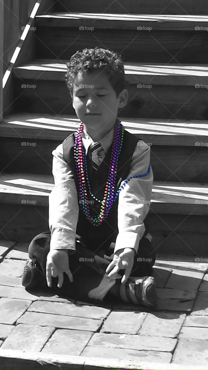 black and white yoga boy