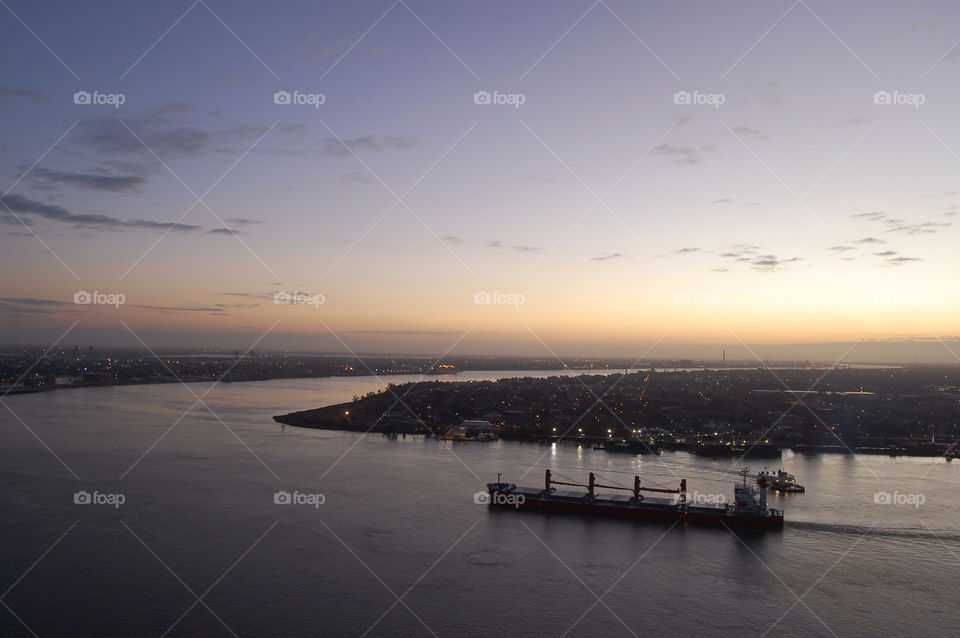 Cargo Ship in New Orleans at sunset