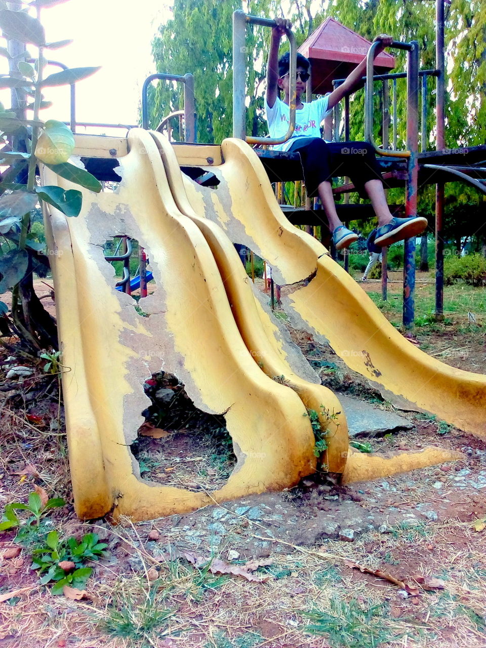 Broken slide in playground
