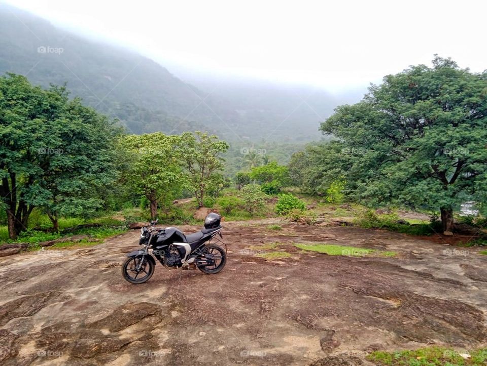bike on rock in forest area
