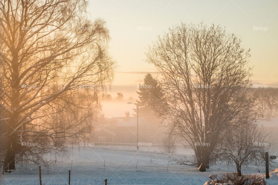 Sunrise during winter in Ål-kilen, Dalarna, Sweden