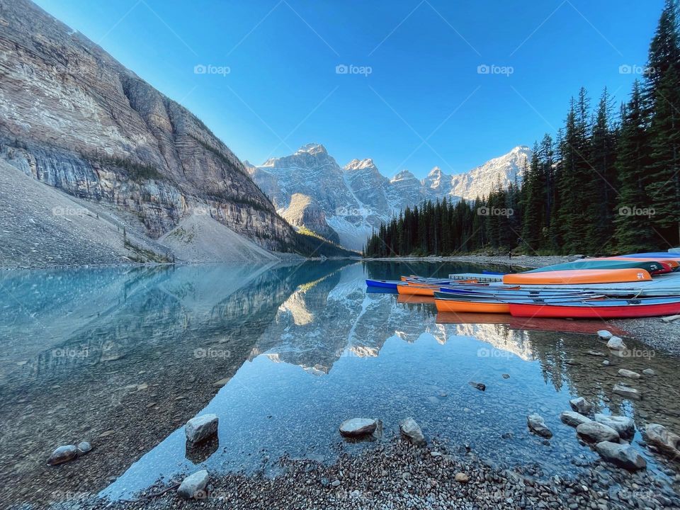 Mountain reflections on Moraine Lake