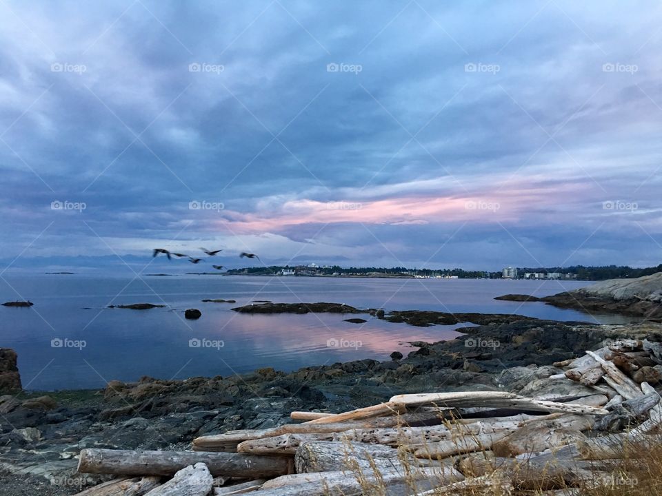 Scenic view of sea at sunset