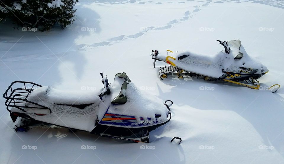Snowmobiles.